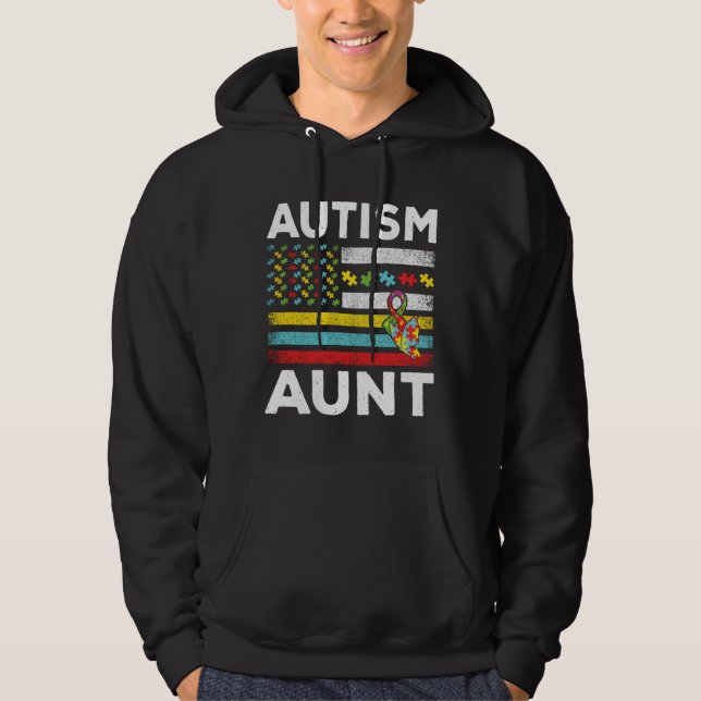 Aunt Special Puzzle Flag Autism Awareness Hoodie (Front)