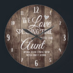Aunt Spending Time with Custom Name Large Clock<br><div class="desc">Fun family clock with wood plank textured background. We Love spending time with aunt custom grand kids names. Add the kids names at the bottom of the clock for a unique keepsake gift.</div>