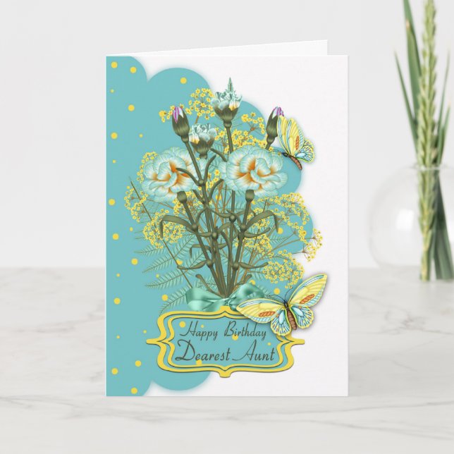 aunt, summer colour birthday card with carnations (Front)