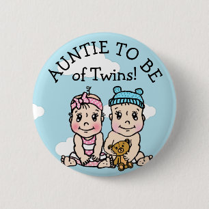 Aunt to be of Twins, Baby Shower Button