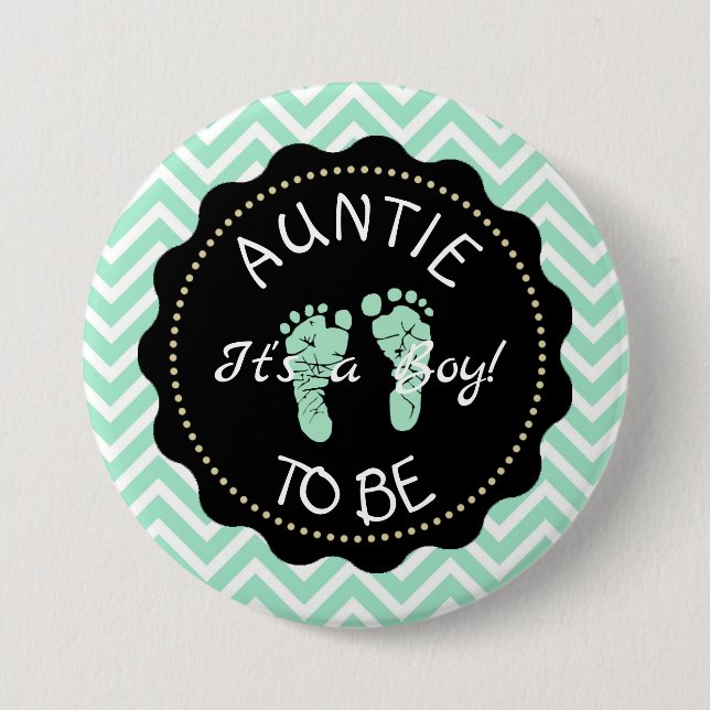 Aunt to be Sage Green Chevron Baby Shower button (Front)