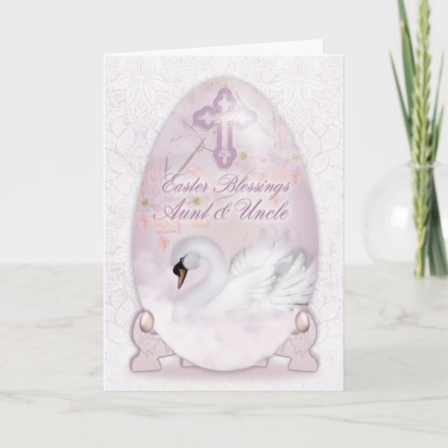Aunt & Uncle, Easter Card With Decorated Egg, Swan (Front)