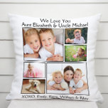 Aunt Uncle Photo Collage Throw Pillow<br><div class="desc">Celebrate the best aunt and uncle with this custom photo collage white pillow. You can personalize with six family photos of nieces, nephews, family members, pets, etc., and customize the expression to "I Love You" or "We Love You, " and how they are addressed. You can also add the family...</div>
