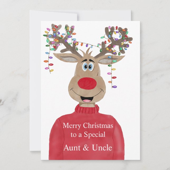 Aunt & Uncle Reindeer Christmas Customizable  Holiday Card (Front)