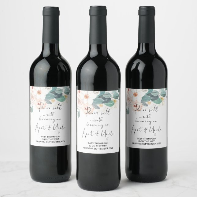 Aunt & Uncle to Be Pregnancy Announcement Friends  Wine Label (Bottles)