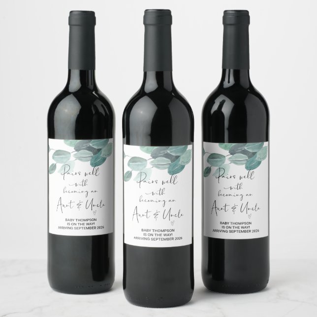 Aunt & Uncle to Be Pregnancy Announcement Friends  Wine Label (Bottles)