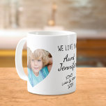 Aunt We Love You Personalized Photos Coffee Mug<br><div class="desc">Celebrate a favourite aunt with this custom photo design. You can add two photos of nieces and nephews into heart-shaped frames, personalize the expression to "I Love You" or "We Love You, " and personalize her name. You can also add her nieces' and nephews' names and year (if you need...</div>
