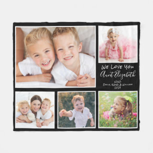 Aunt We Love You Photo Collage Black Fleece Blanket