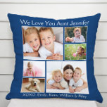 Aunt We Love You Photo Names Personalized Blue Throw Pillow<br><div class="desc">Celebrate your aunt with this custom multi-photo collage pillow. You can personalize with six family photos of nieces, nephews, other family members, pets, etc., customize the expression to "I Love You" or "We Love You, " and whether she is called "Aunt, " "Auntie, " "Tia, " etc., and add names...</div>