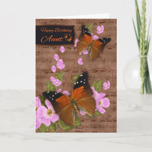 Aunt, with Flipper Butterfly On Pink Apple Blossom Card