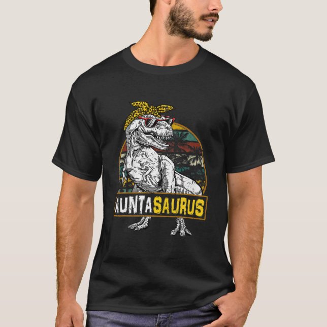 Auntasaurus Leopard T Rex Dinosaur Aunta Saurus Mo T-Shirt (Front)