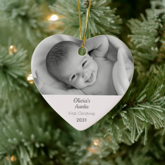 Auntie 1st ChristmasNiece Personalized Photo Heart Ceramic Ornament (Tree)