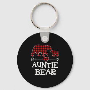 Auntie Bear Christmas Pajama Red Plaid Buffalo Fam Keychain