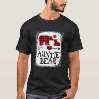 Auntie Bear Christmas Pajama Red Plaid Buffalo Fam T-Shirt