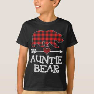 Auntie Bear Christmas Pajama Red Plaid Buffalo Fam T-Shirt