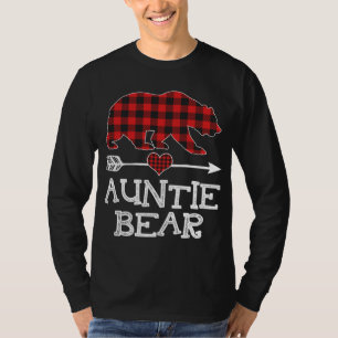Auntie Bear Christmas Pajama Red Plaid Buffalo Fam T-Shirt
