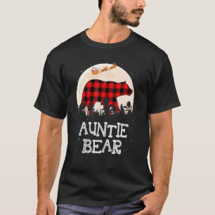 Auntie Bear Christmas Pajama Red Plaid Buffalo Fam T-Shirt
