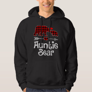 Auntie Bear Christmas Pajama Red Plaid Buffalo Mat Hoodie