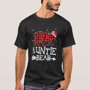 Auntie Bear Christmas Pajama Red Plaid Buffalo T-Shirt