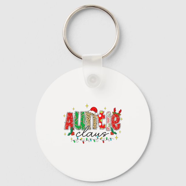 Auntie Claus Aunt Christmas Lights Pajama Family M Keychain (Front)