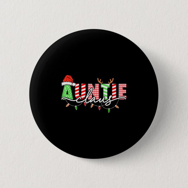 Auntie Claus Xmas Christmas Lights Pajama Family M 2 Inch Round Button (Front)