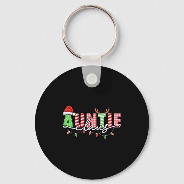 Auntie Claus Xmas Christmas Lights Pajama Family M Keychain (Front)