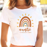 Auntie Custom Name Boho Earth Tone Rainbow Sun T-Shirt<br><div class="desc">The Custom Name Boho Earth Tone Rainbow Sun T-shirt is a unique and stylish piece of clothing that combines bohemian and earthy elements with a vibrant rainbow sun. In addition to the striking graphic, the T-shirt can also be customized with your own name and message, making it a truly personalized...</div>