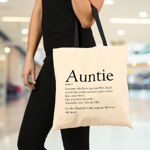 Auntie Definition Quote Black and White Tote Bag