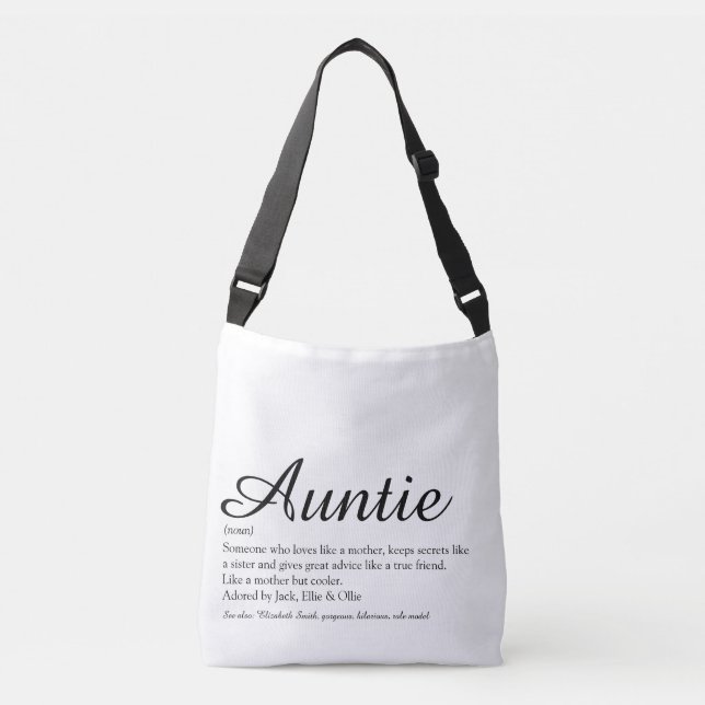Auntie Definition Quote Chic Script Typographic Crossbody Bag (Front)