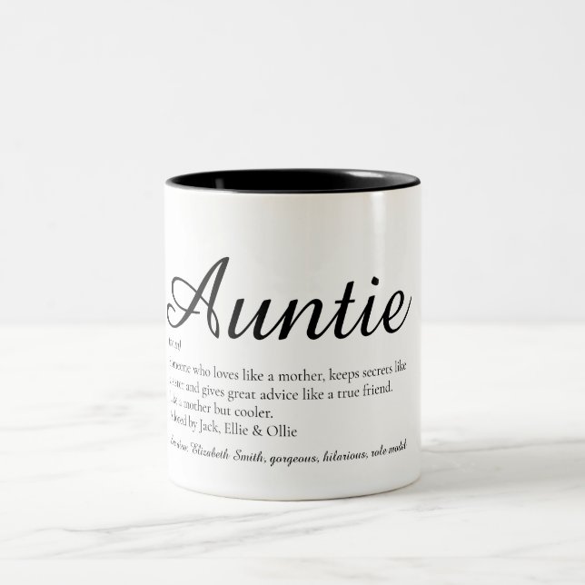 Auntie Definition Quote Stylish Script Two-Tone Coffee Mug (Center)