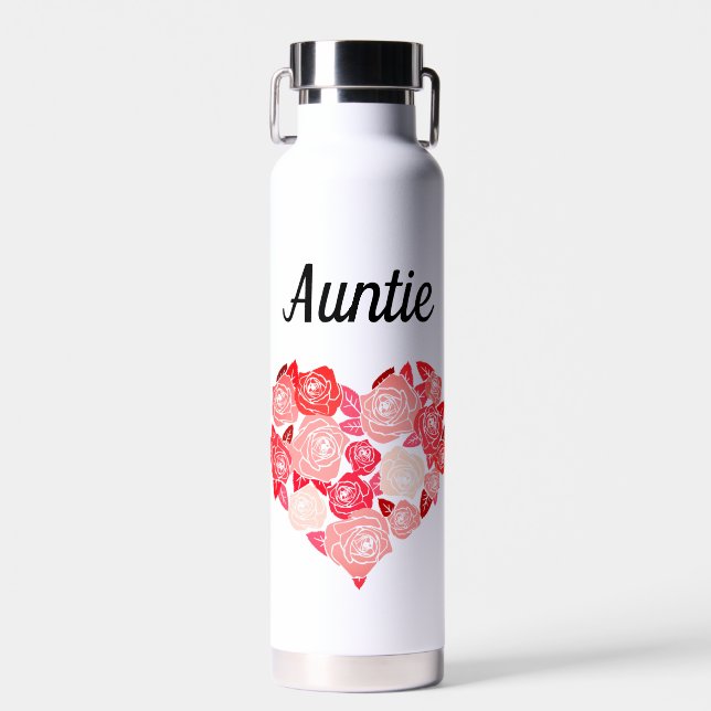 Auntie drink tumbler with floral heart water bottle (Front)