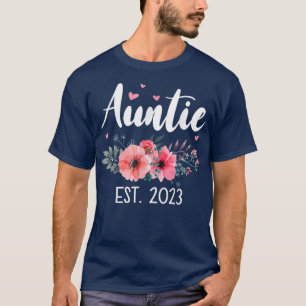 Auntie Est 2023 Floral Promoted to Auntie 2023 Aun T-Shirt