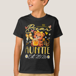 Auntie Est 2026 Floral Bow Tie Mothers Day Bear T-Shirt