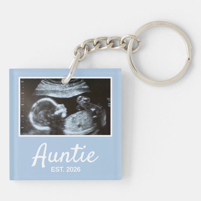 Auntie Established Script Pregnancy Announcement Keychain (Back)