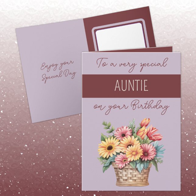 Auntie gerbera purple burgundy birthday card (Creator Uploaded)