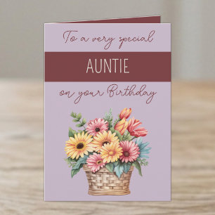 Auntie gerbera purple burgundy birthday card