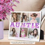 AUNTIE I Love You 6 Photo Collage Purple Pink 8x10 Plaque<br><div class="desc">Create a keepsake photo collage 8x10 display for an aunt from a niece or nephew with 6 pictures, the title AUNTIE in editable purple with a modern handwritten script with hearts typography I LOVE YOU design overlay and personalized with your custom text. ASSISTANCE: For help with design modification or personalization,...</div>