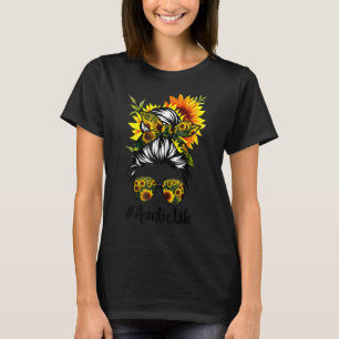 Auntie Life Messy Hair Bun Sunflower Women Mother' T-Shirt