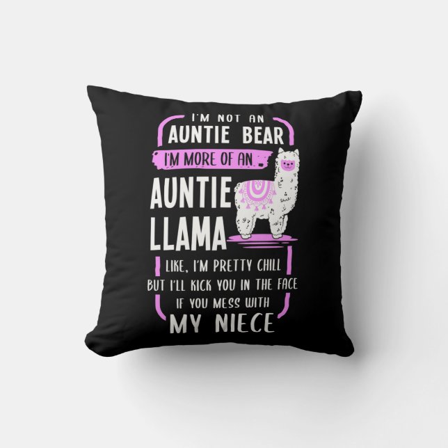 Auntie Llama Throw Pillow (Front)