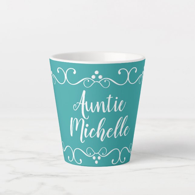 Auntie Name Teal Gift Custom Latte Mug (Front)
