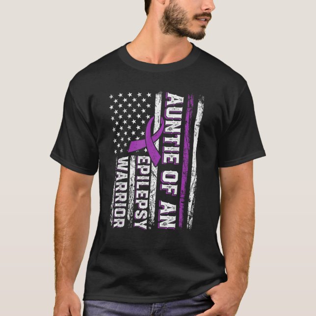Auntie of a Warrior Epilepsy Purple Ribbon Support T-Shirt (Front)