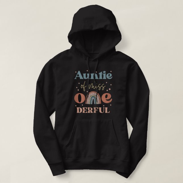 Auntie of Miss Onederful Boho Rainbow Niece First  Hoodie (Design Front)