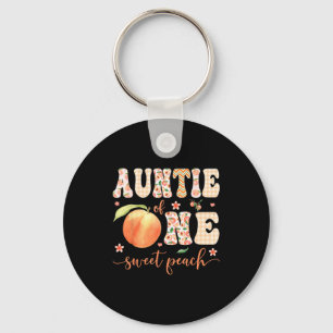 Auntie of one sweet peach 1st birthday girl party keychain