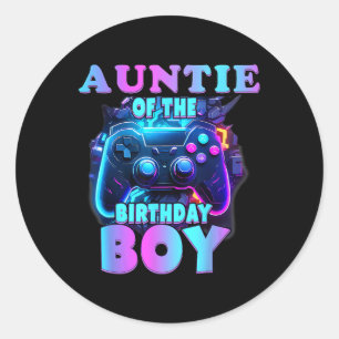 Auntie Of The Birthday Boy Matching Video Game Bir Classic Round Sticker