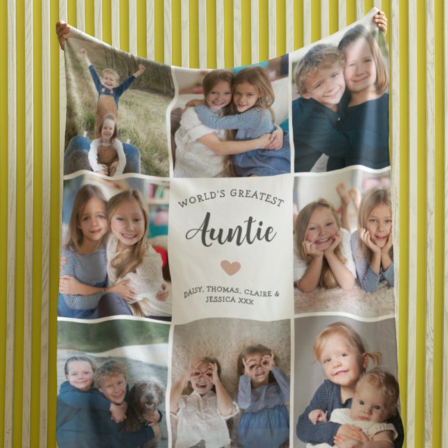 Auntie Personalized Photo Collage Modern  Fleece Blanket (Creator Uploaded)