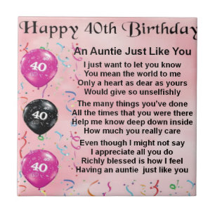 Auntie Poem - 40th Birthday Tile