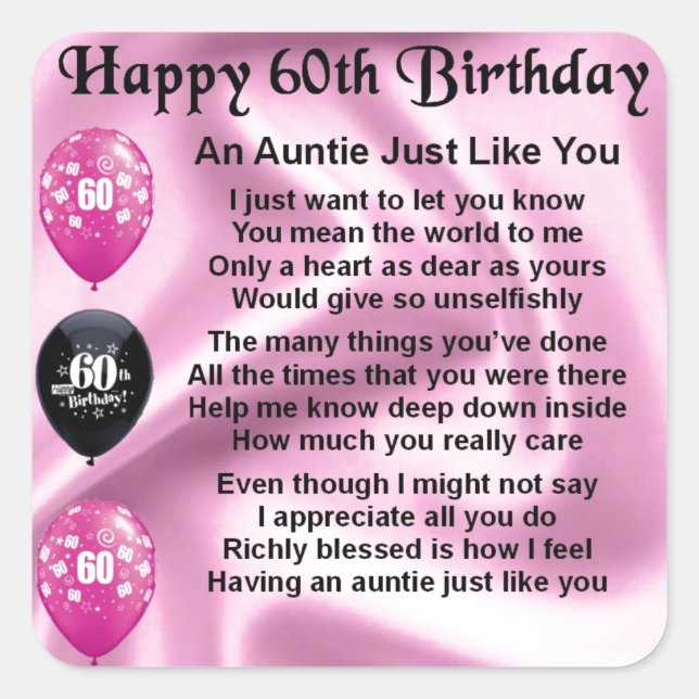 Auntie Poem - 60th Birthday Square Sticker (Front)