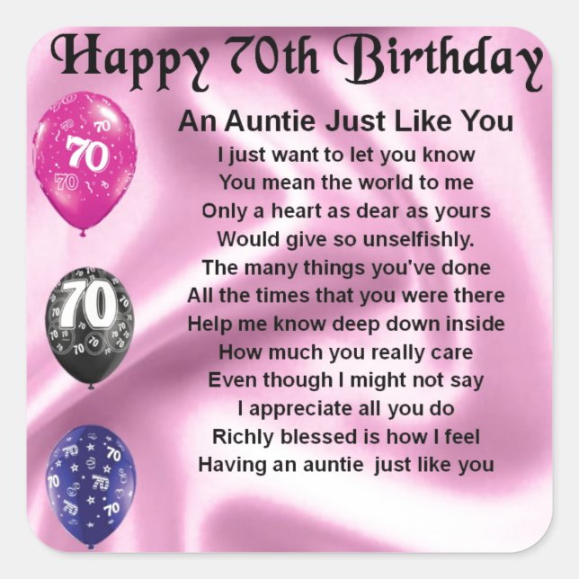 Auntie Poem - 70th Birthday Square Sticker (Front)