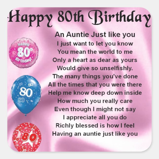 Auntie Poem - 80th Birthday Square Sticker (Front)