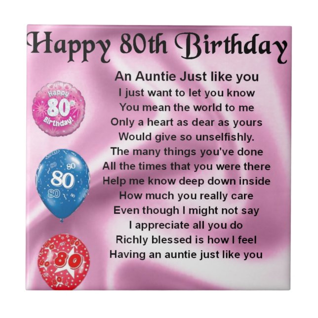 Auntie Poem - 80th Birthday Tile (Front)